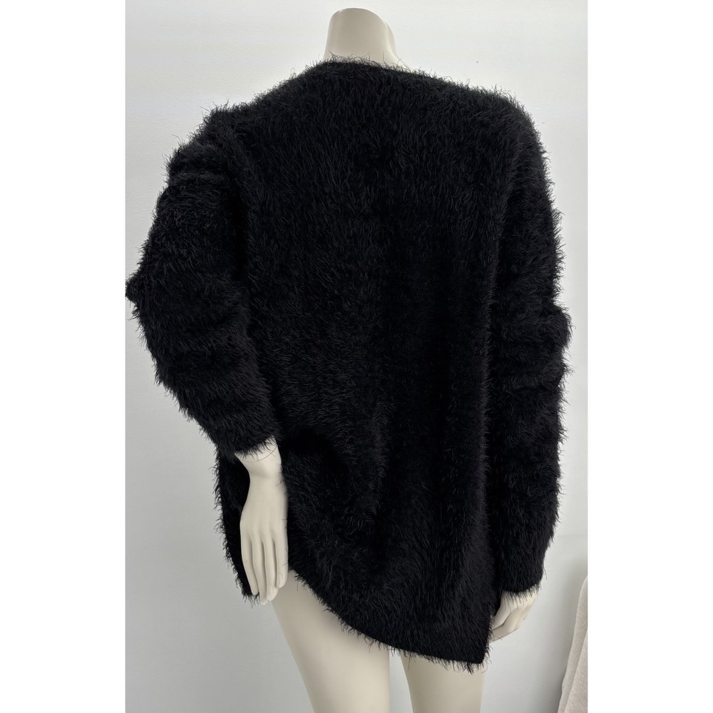 Black Fuzzy Open Front Mohair Look Oversized Cardigan Sweater Grunge Kurt Cobain - Picture 5 of 9